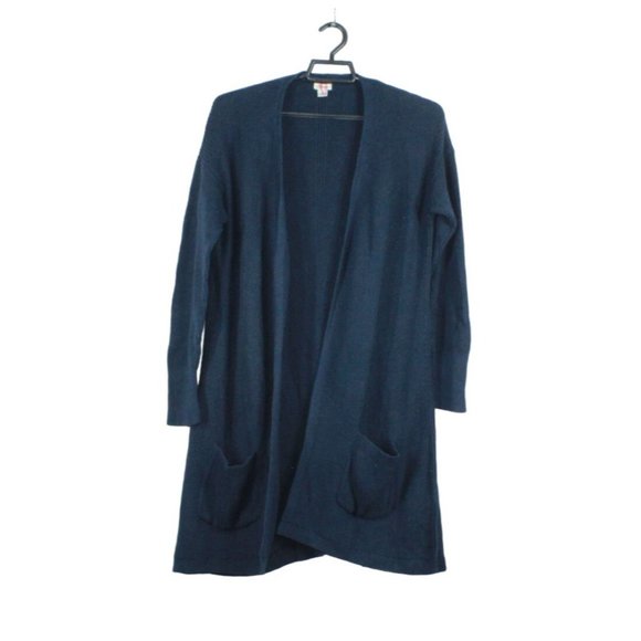 LL Bean Navy Blue Cotton Shaker-Stitch Open Long Sweater Cardigan Size M - Picture 1 of 9